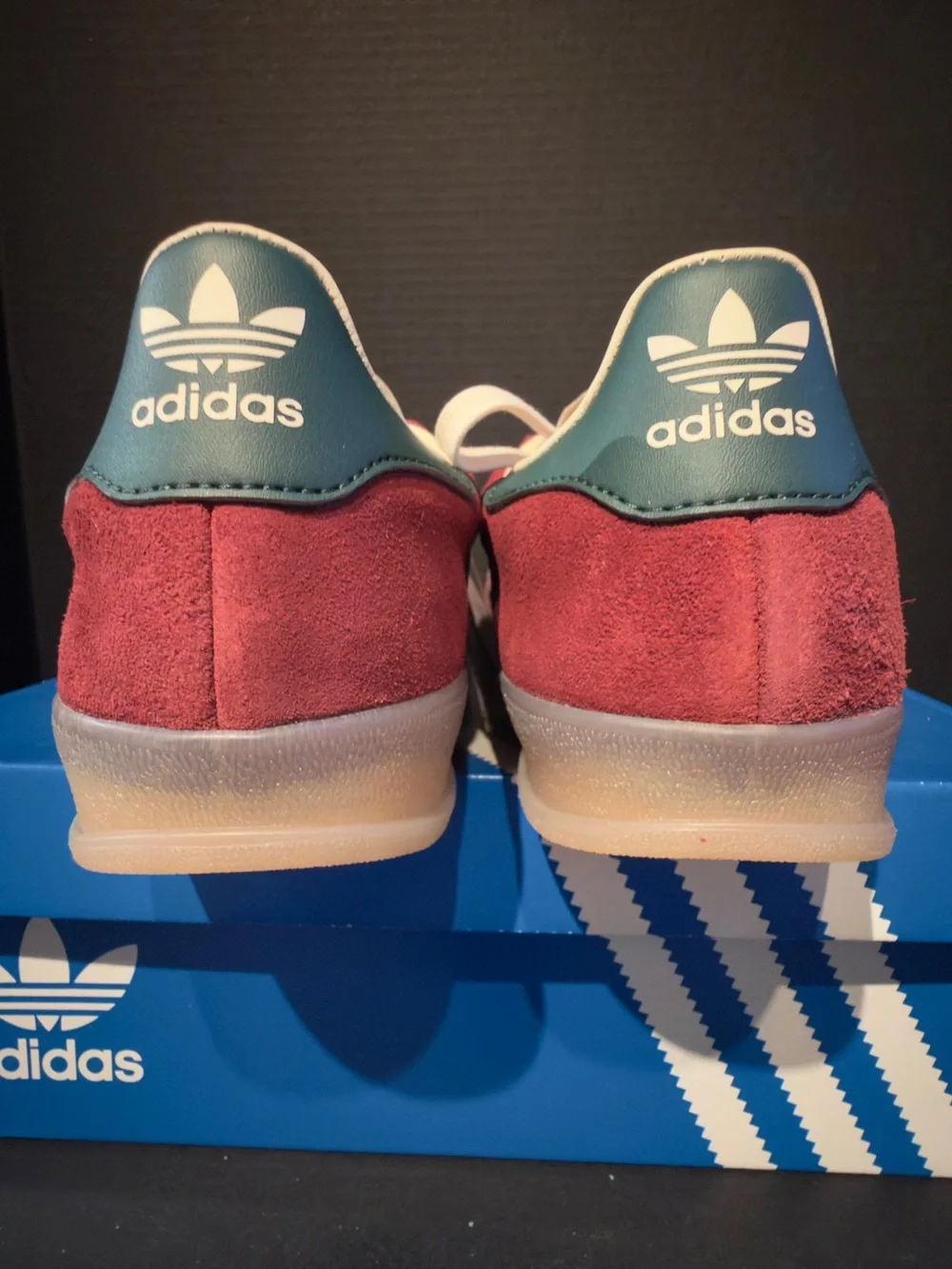 adidas Gazelle Indoor Men's Suede Sneakers in Burgundy with Teal Stripes